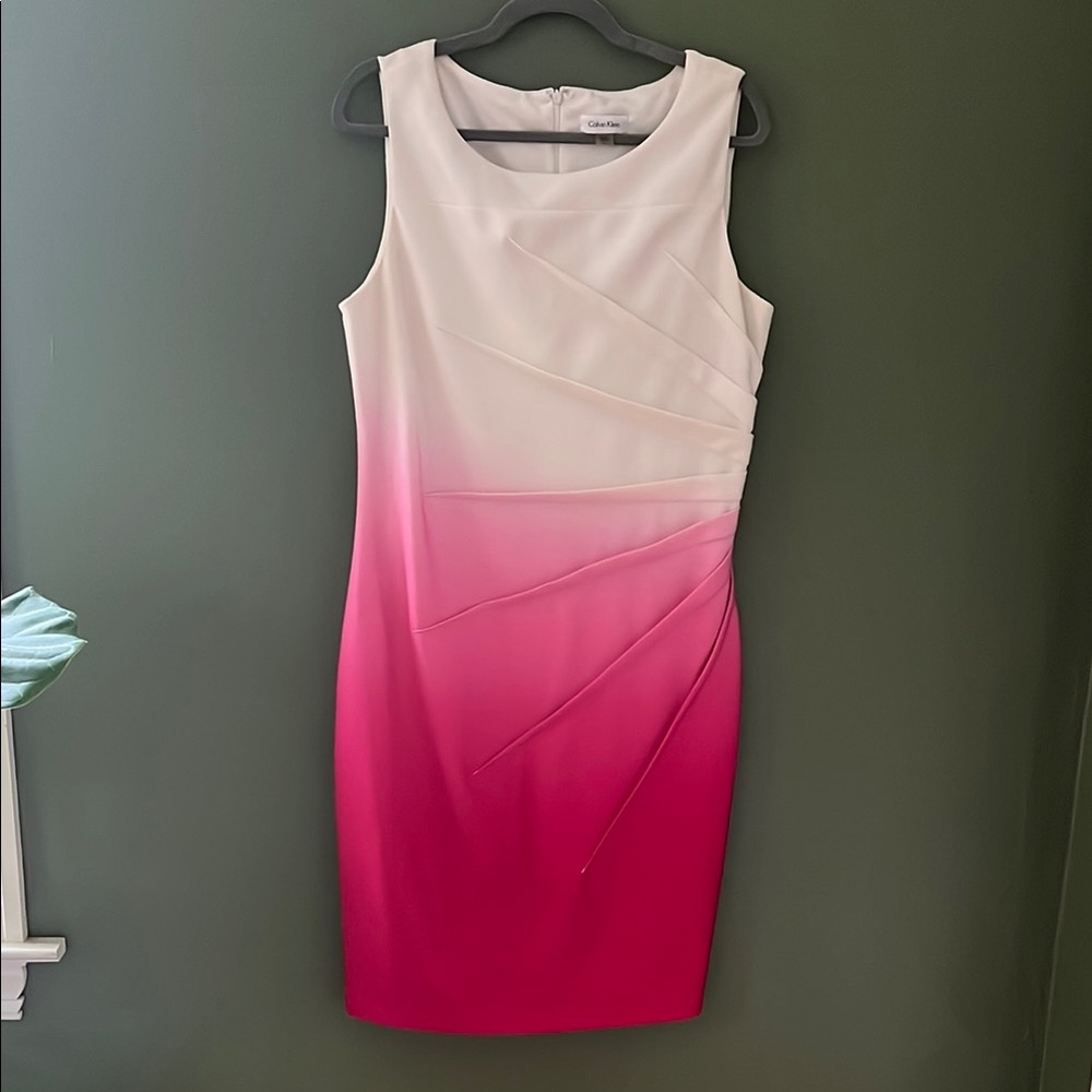 Calvin Klein Pink and White Sheath Midi Dress
